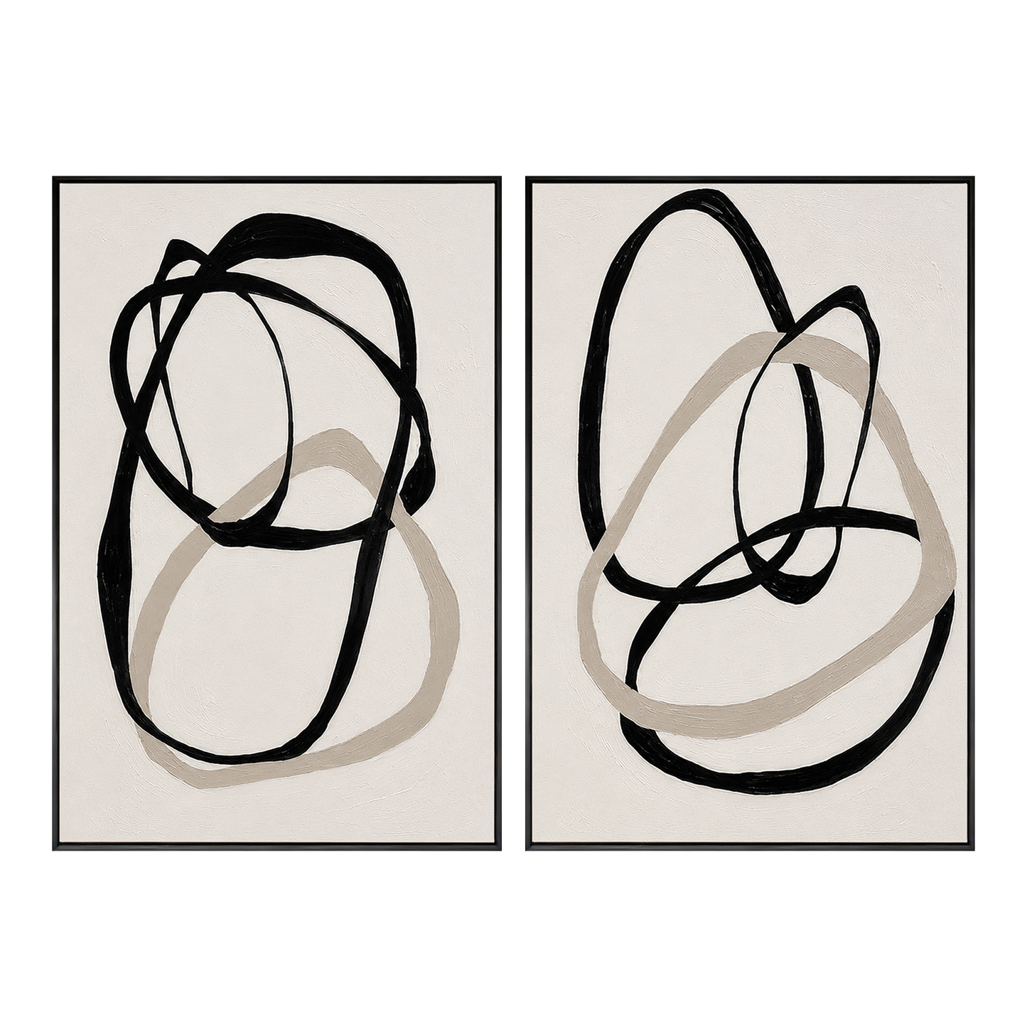Eternal Flow Black Line Abstract Painting Set Set of 2