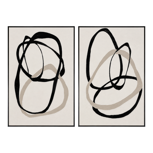 Eternal Flow Black Line Abstract Painting Set Set of 2