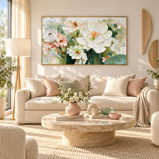 Ivory Bloom Textured Floral Oil Painting