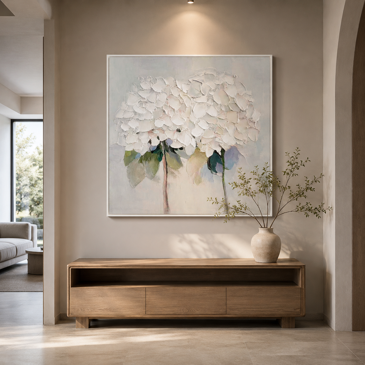 Soft Ivory Bloom Abstract Painting (Diptych)