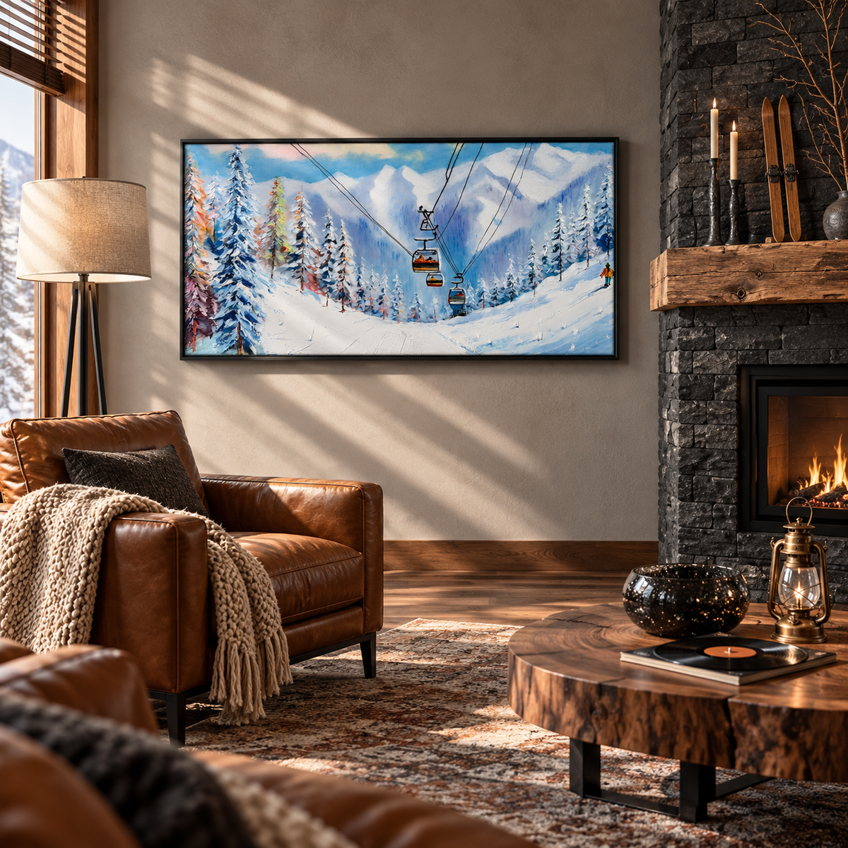 Winter Ski Resort Painting