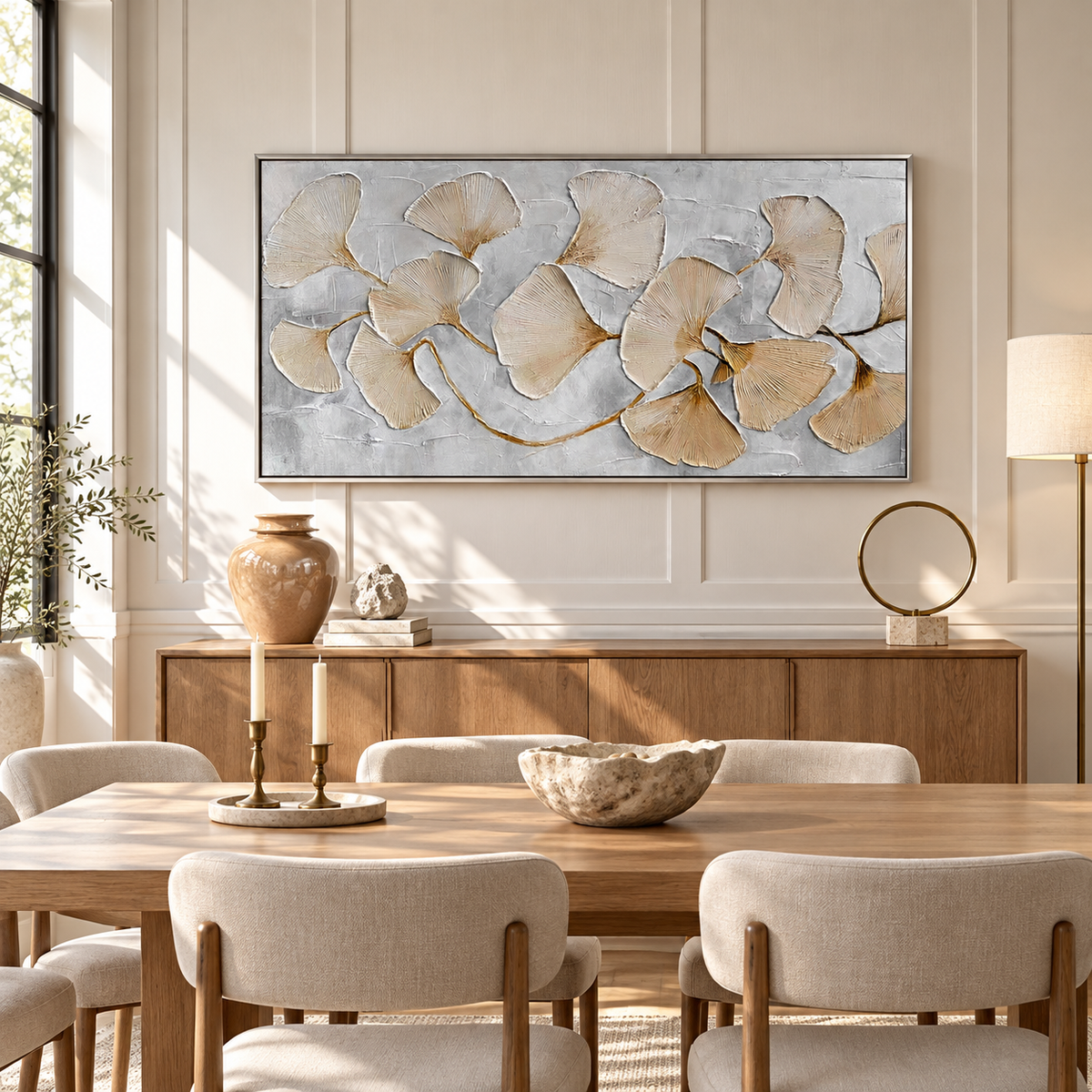 Golden Harmony Ginkgo Leaf Painting