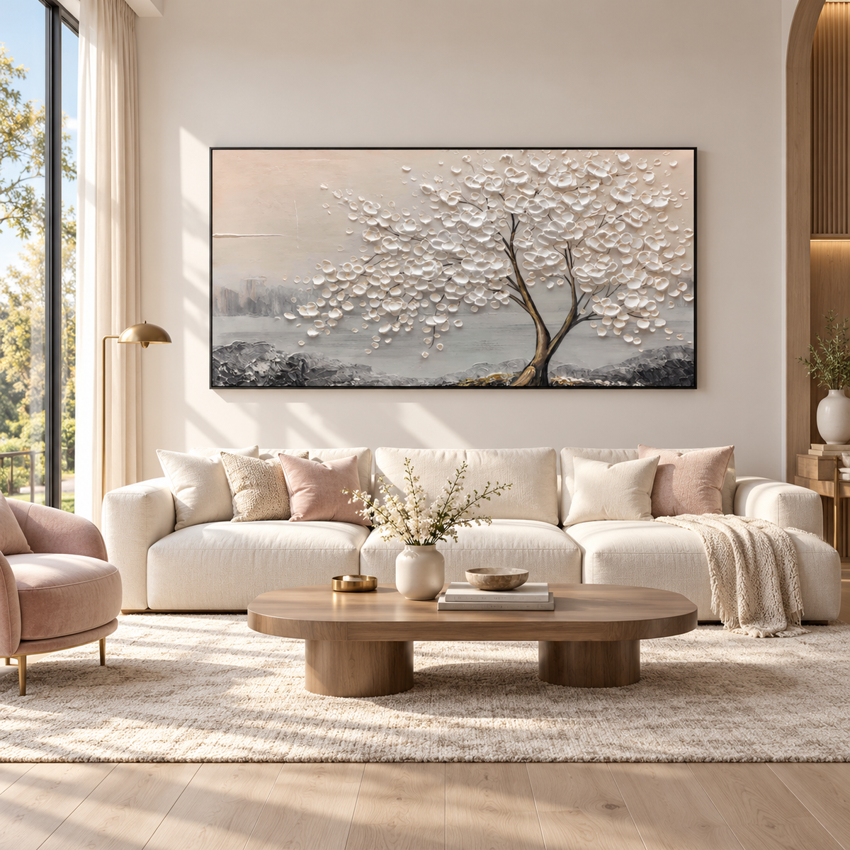 Whispering White Blossom Textured Painting