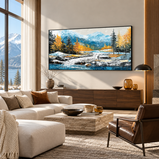 Mountain River Textured Painting