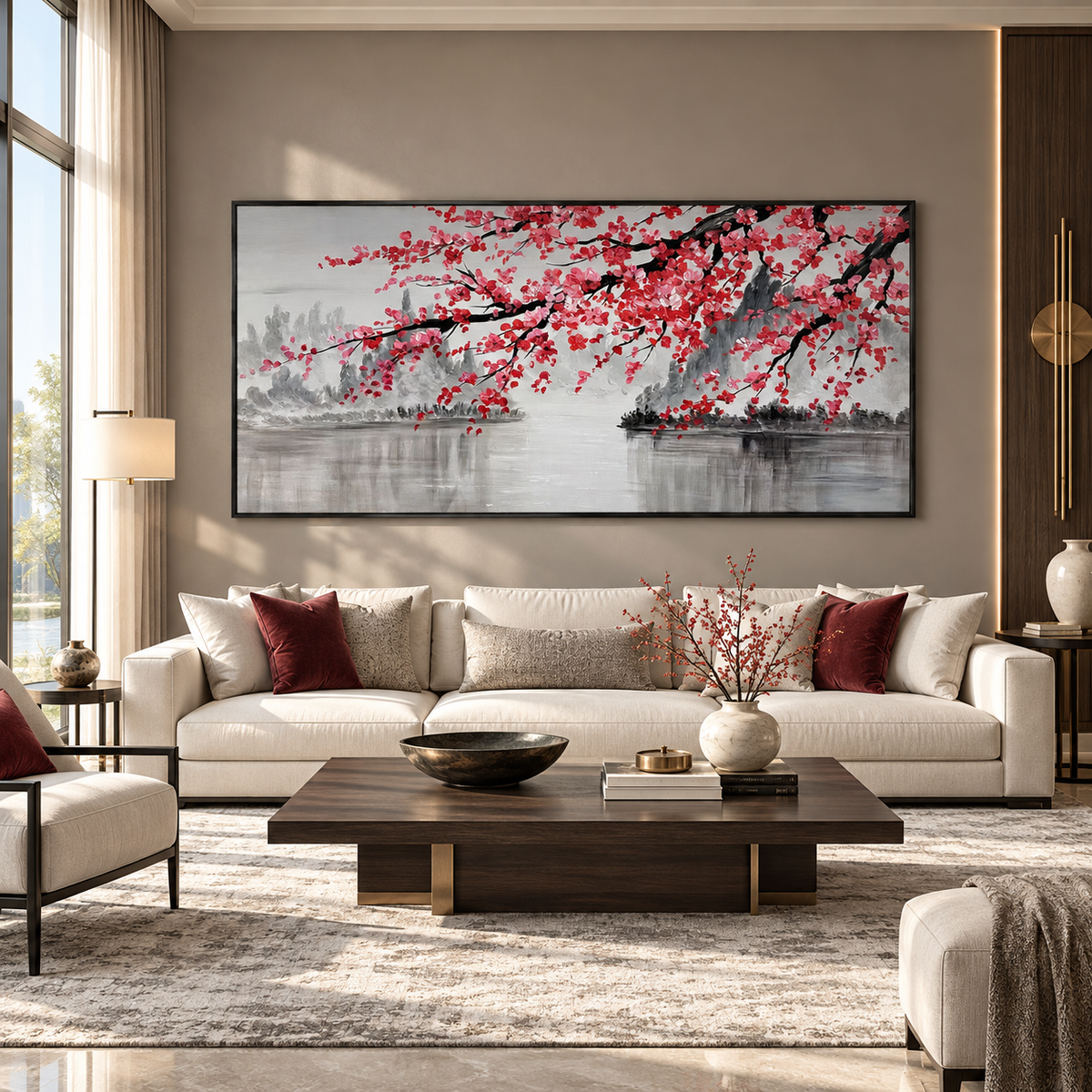 Red Plum Blossom Landscape Painting