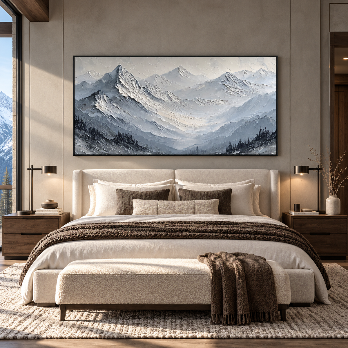 Silent Peaks Textured Mountain Painting