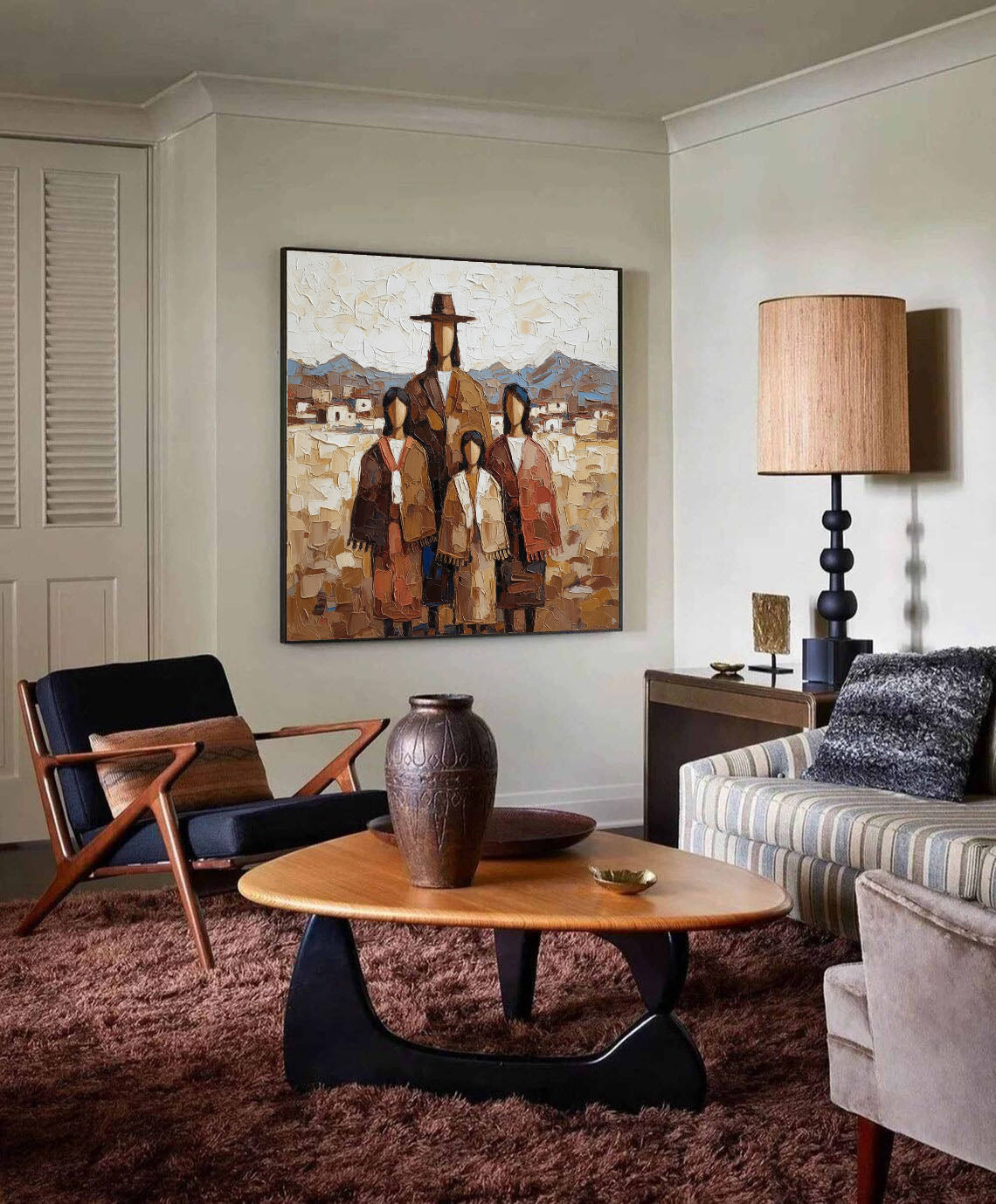 Heritage Family Portrait – Textured Cultural Figurative Painting