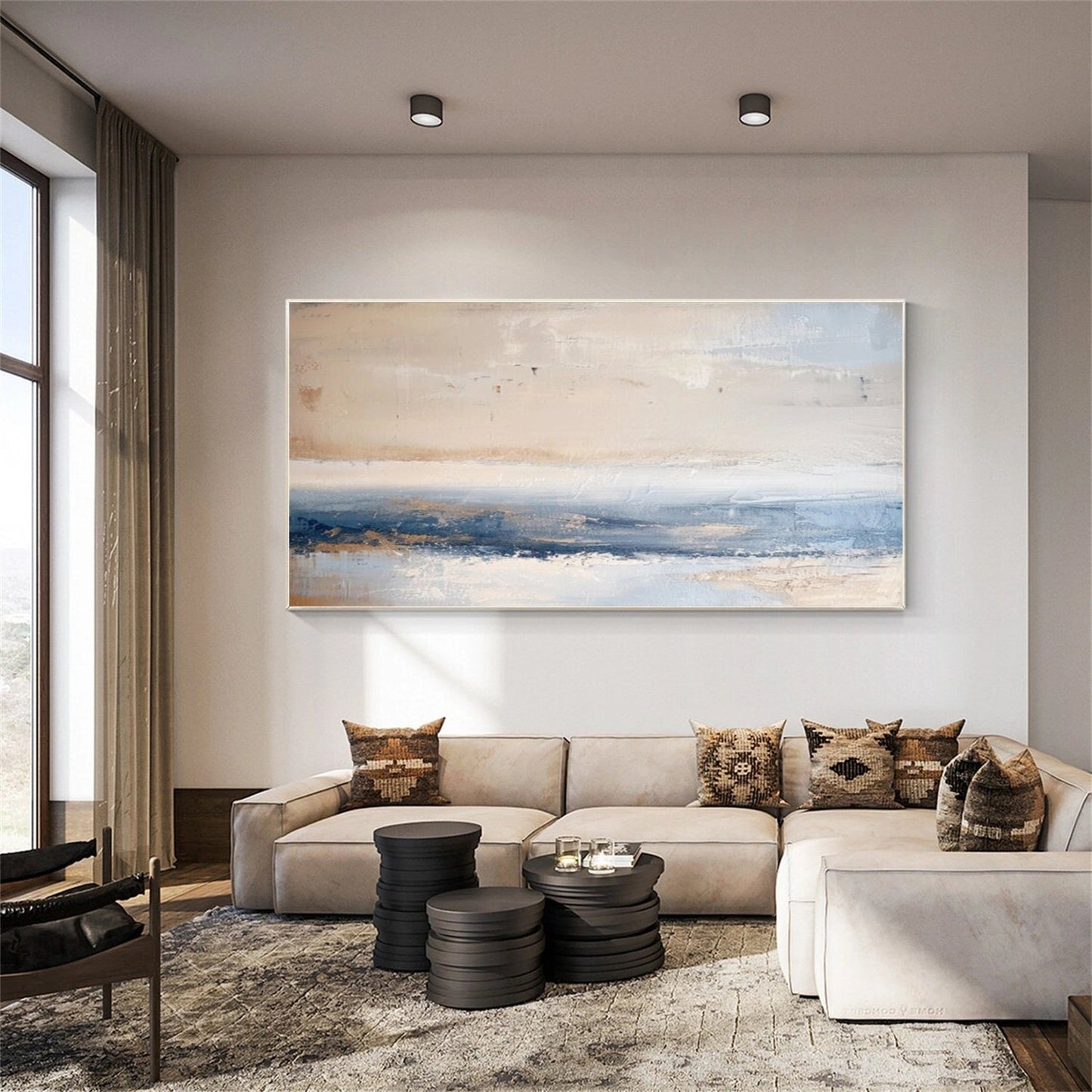 Tranquil Horizon Blue Abstract Painting
