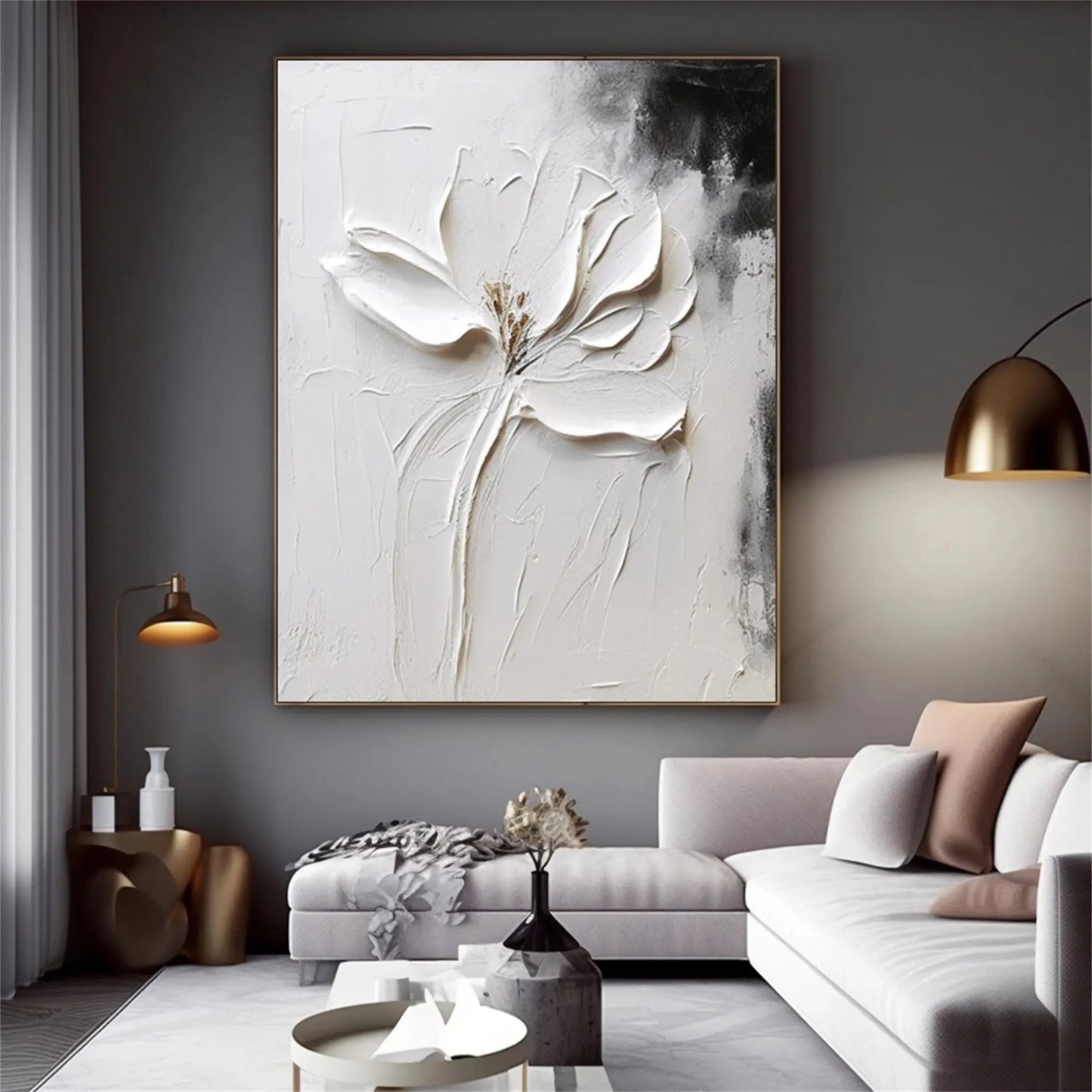 Silent Ivory Bloom Abstract Painting