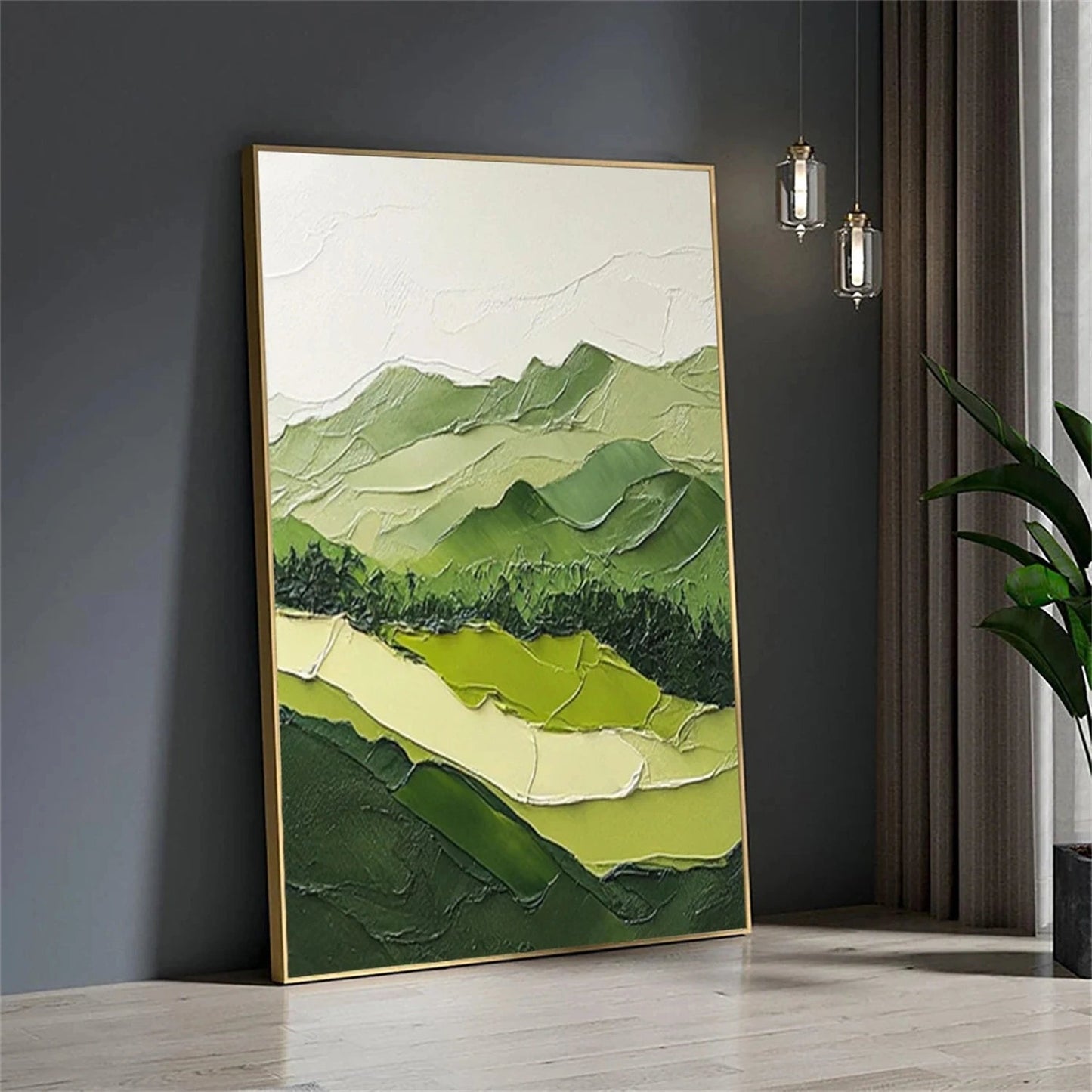 Quiet Green Ridge Abstract Landscape Painting