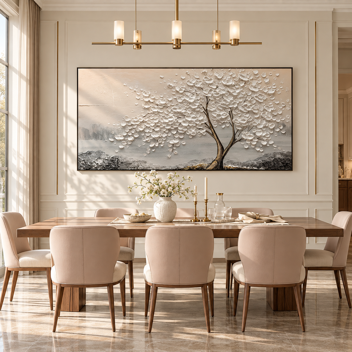 Whispering White Blossom Textured Painting