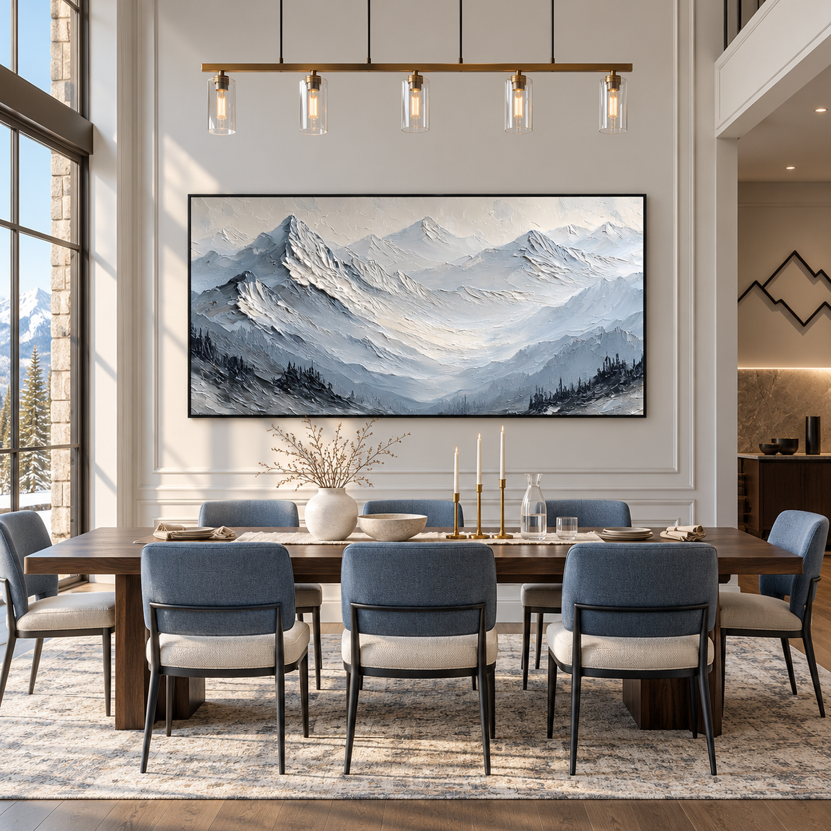 Silent Peaks Textured Mountain Painting