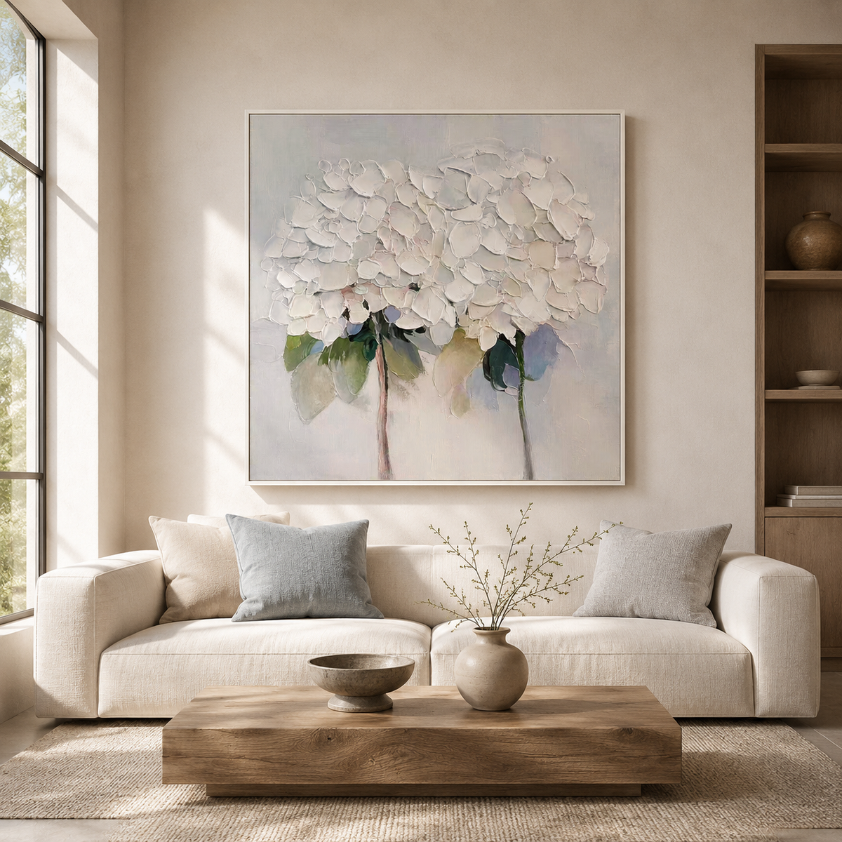 Soft Ivory Bloom Abstract Painting (Diptych)