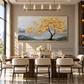 Golden Harmony Textured Tree Painting