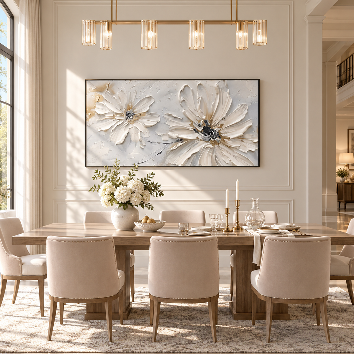 White Floral Textured Painting