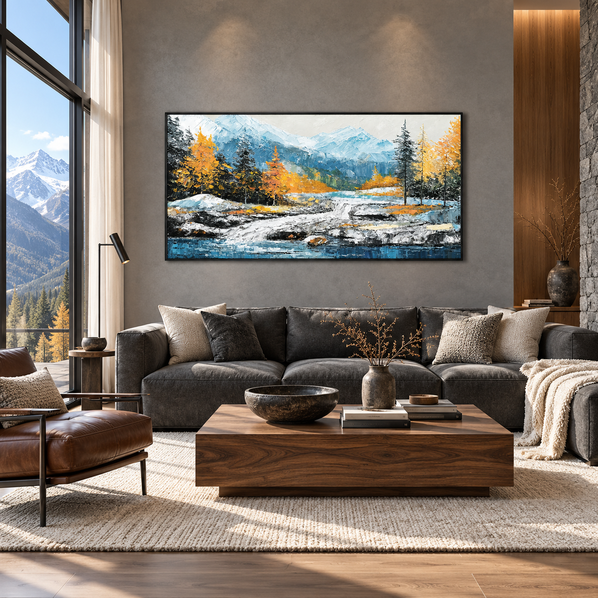 Mountain River Textured Painting