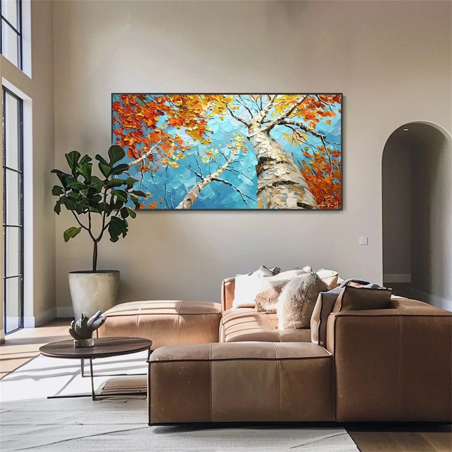 Autumn Sky Birch Abstract Painting