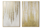 Gilded Cascade White-Gold Diptych Painting