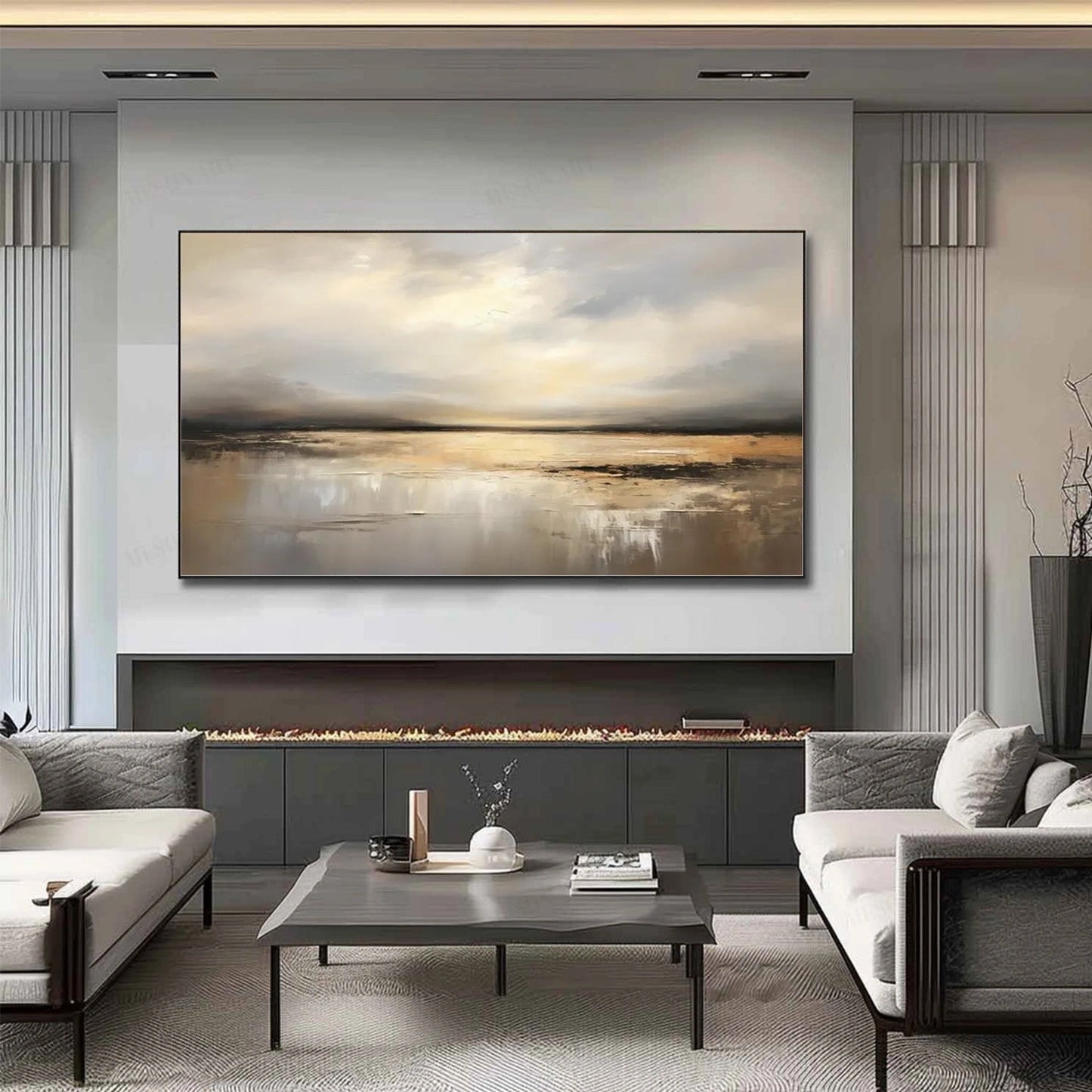 Golden Stillwater Horizon Abstract Painting