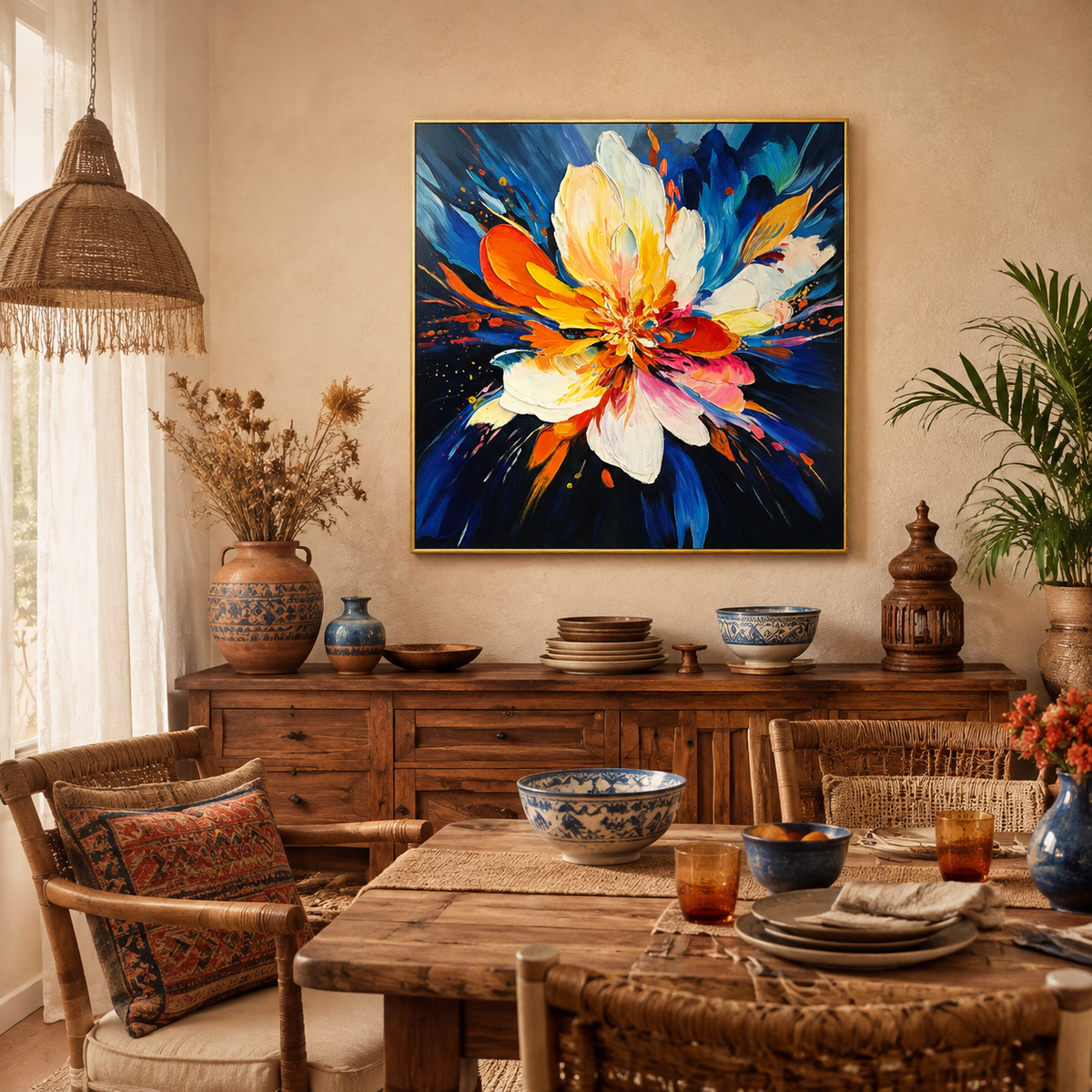 Cosmic Bloom Abstract Impasto Floral Painting