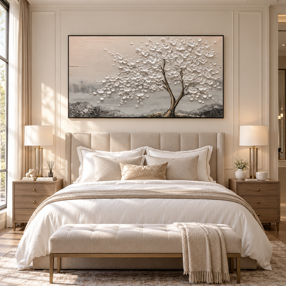 Whispering White Blossom Textured Painting