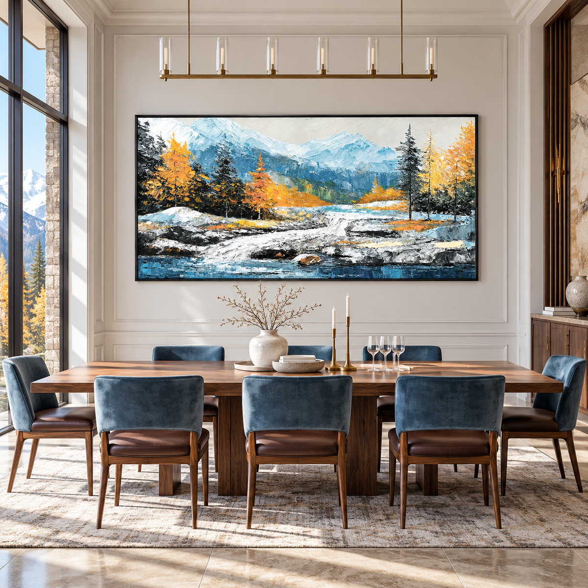 Mountain River Textured Painting