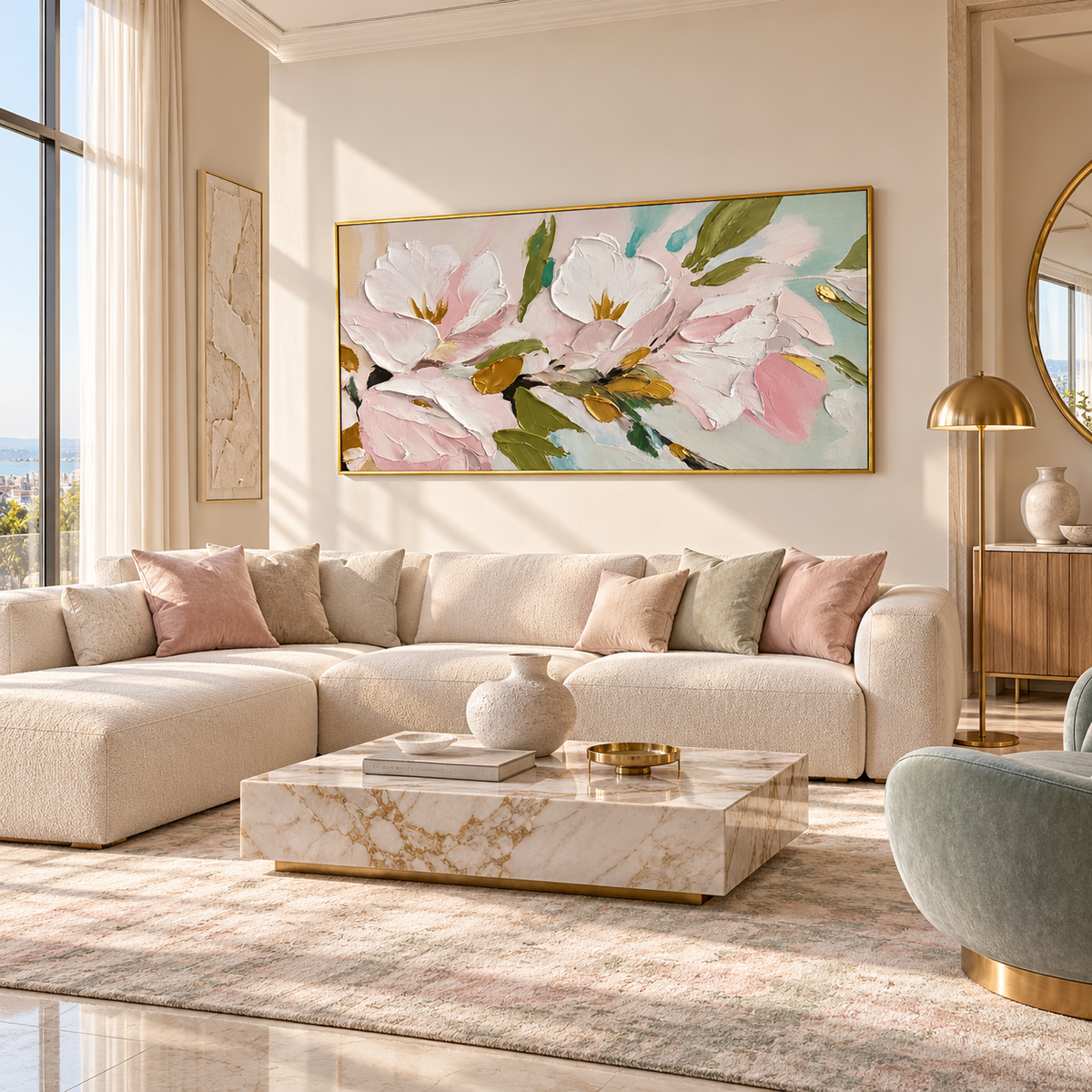 Soft Pink Magnolia Textured Painting