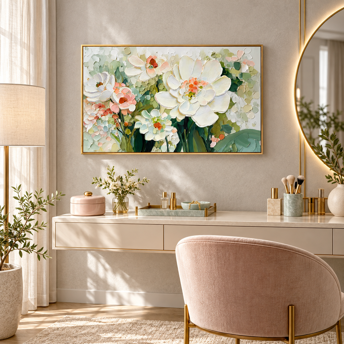 Ivory Bloom Textured Floral Oil Painting