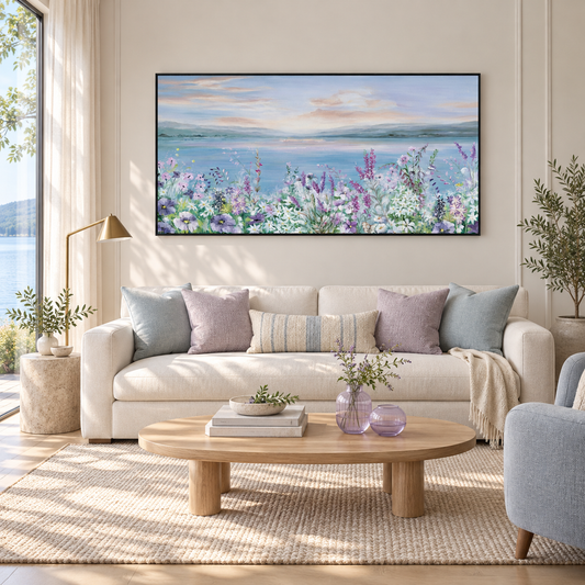 Lakeside Blossom Romantic Landscape Painting