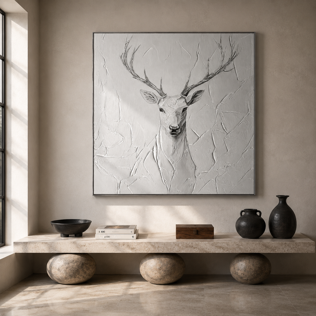Silent Grace Deer Textured Painting #AR013