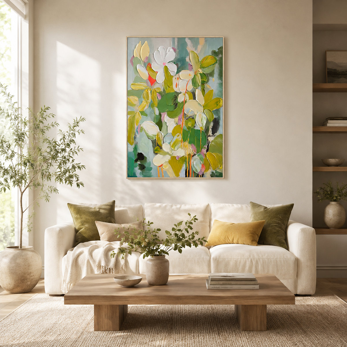 Verdant Whisper Floral Abstract Painting