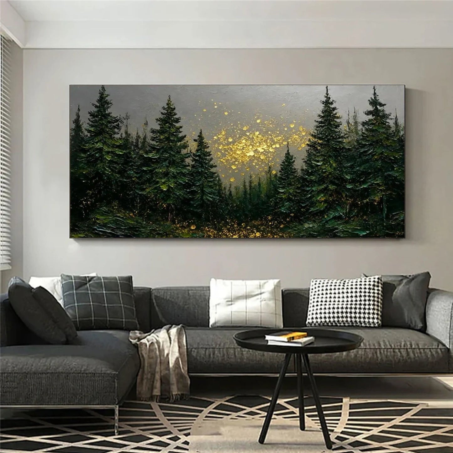 Enchanted Forest Gold Glow – Textured Landscape Painting