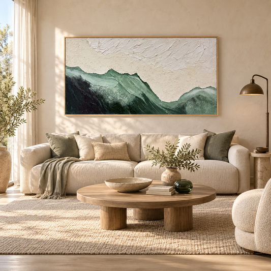 Mist Valley Textured Green Abstract Painting