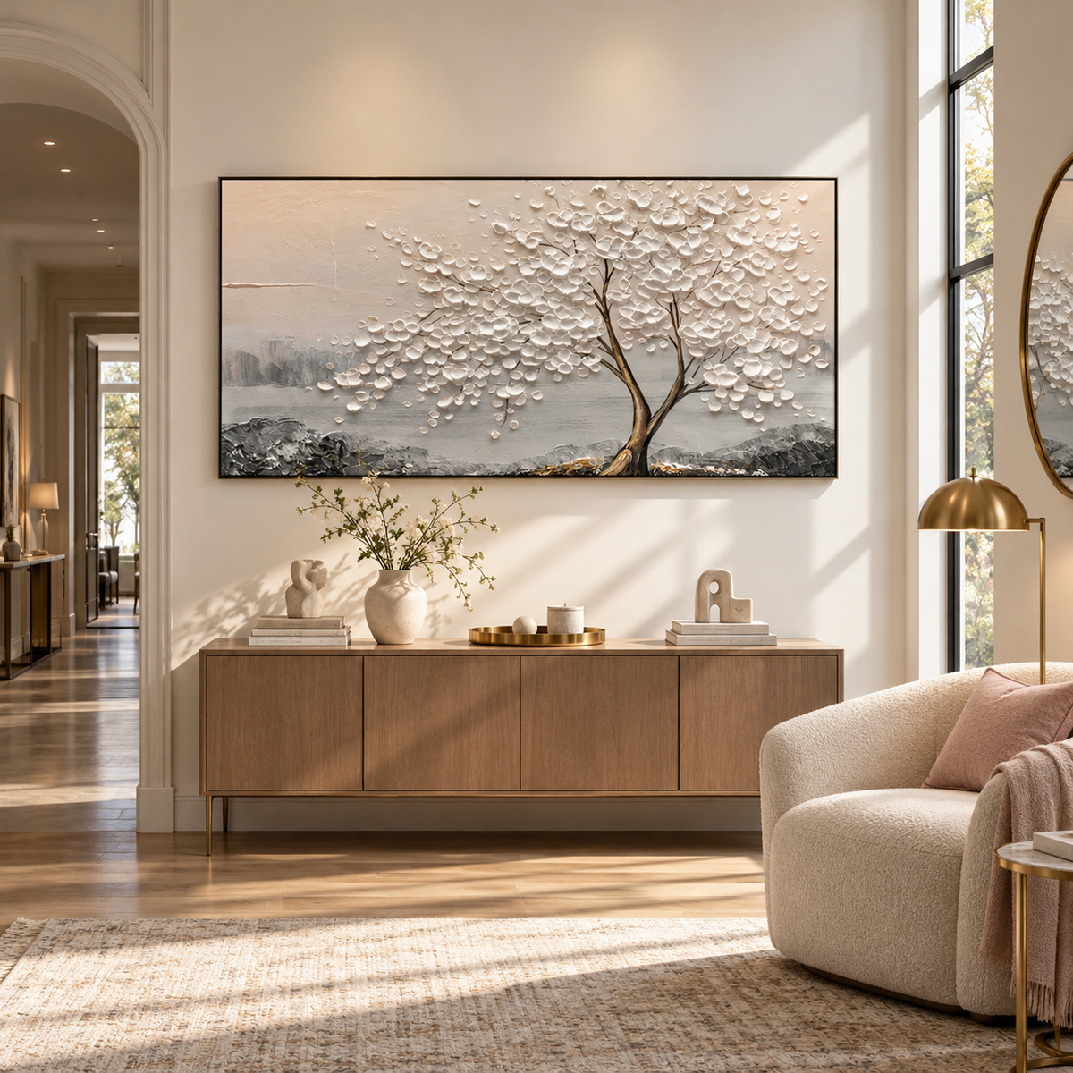 Whispering White Blossom Textured Painting