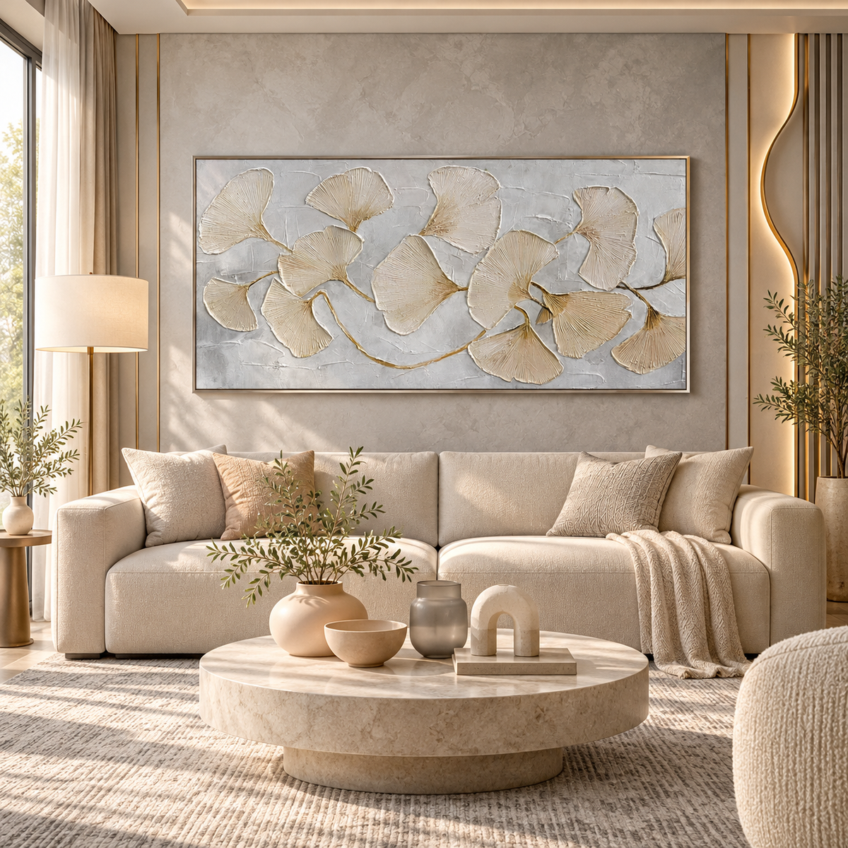 Golden Harmony Ginkgo Leaf Painting