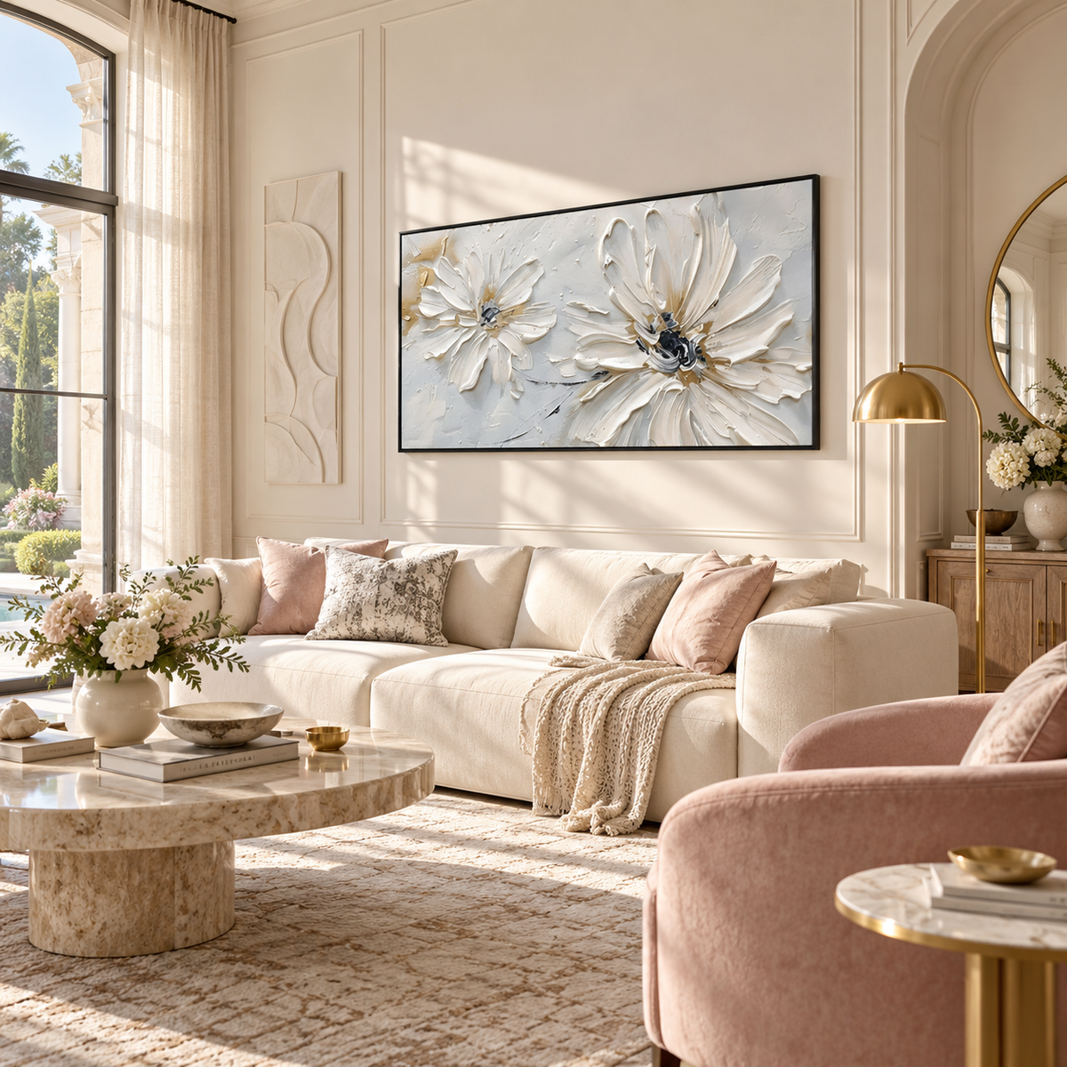 White Floral Textured Painting