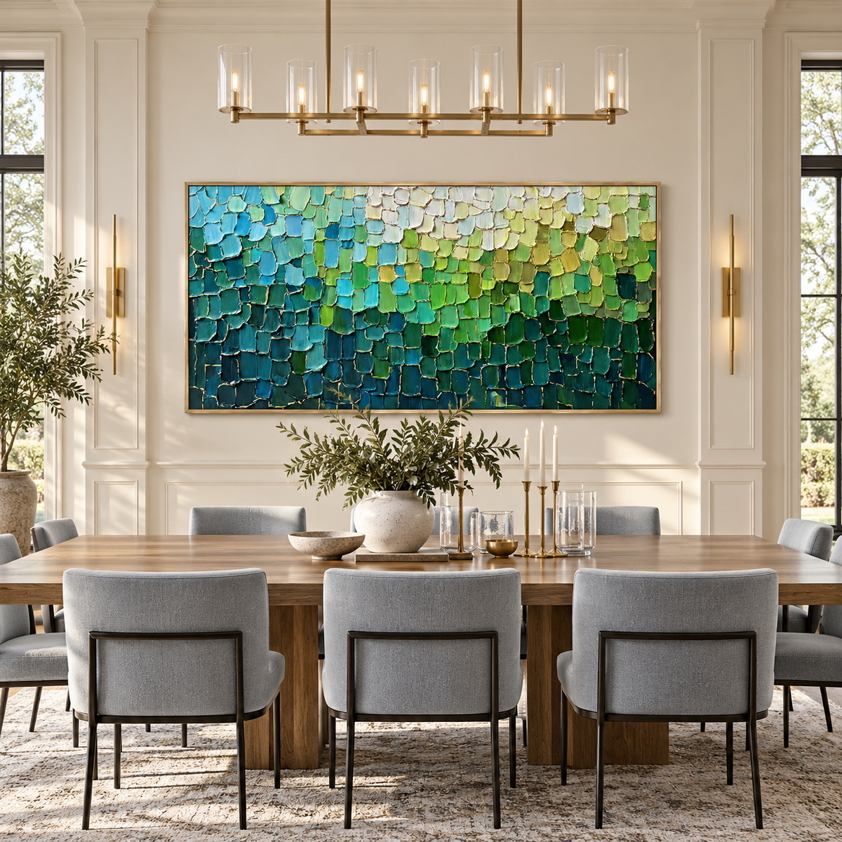 Emerald Mosaic Textured Abstract Painting