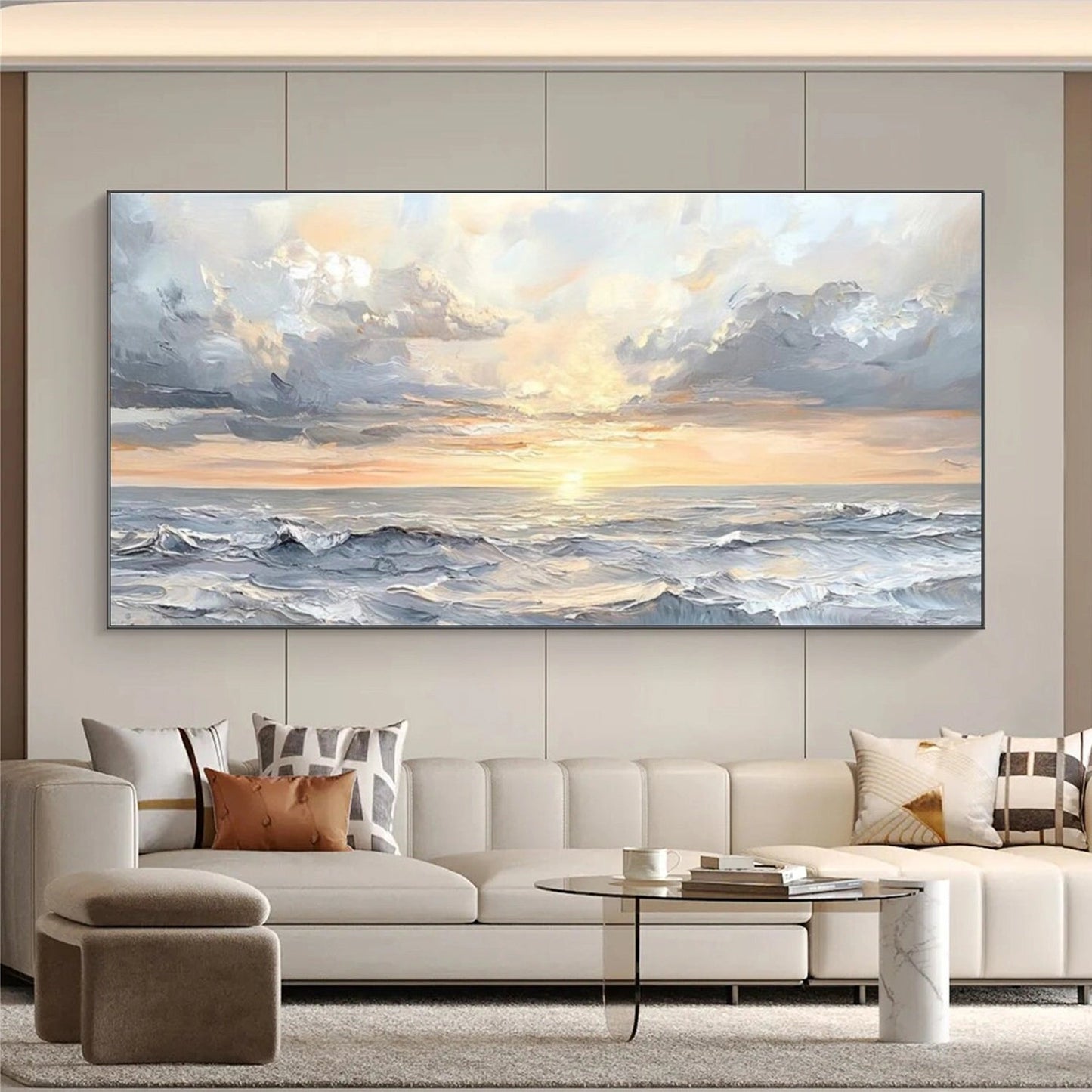Serene Ocean Sunset – Textured Seascape Painting