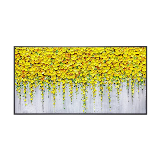 Golden Cascade Floral Abstract Painting