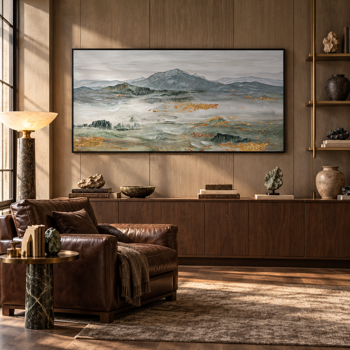 Whispered Peaks Textured Landscape Painting