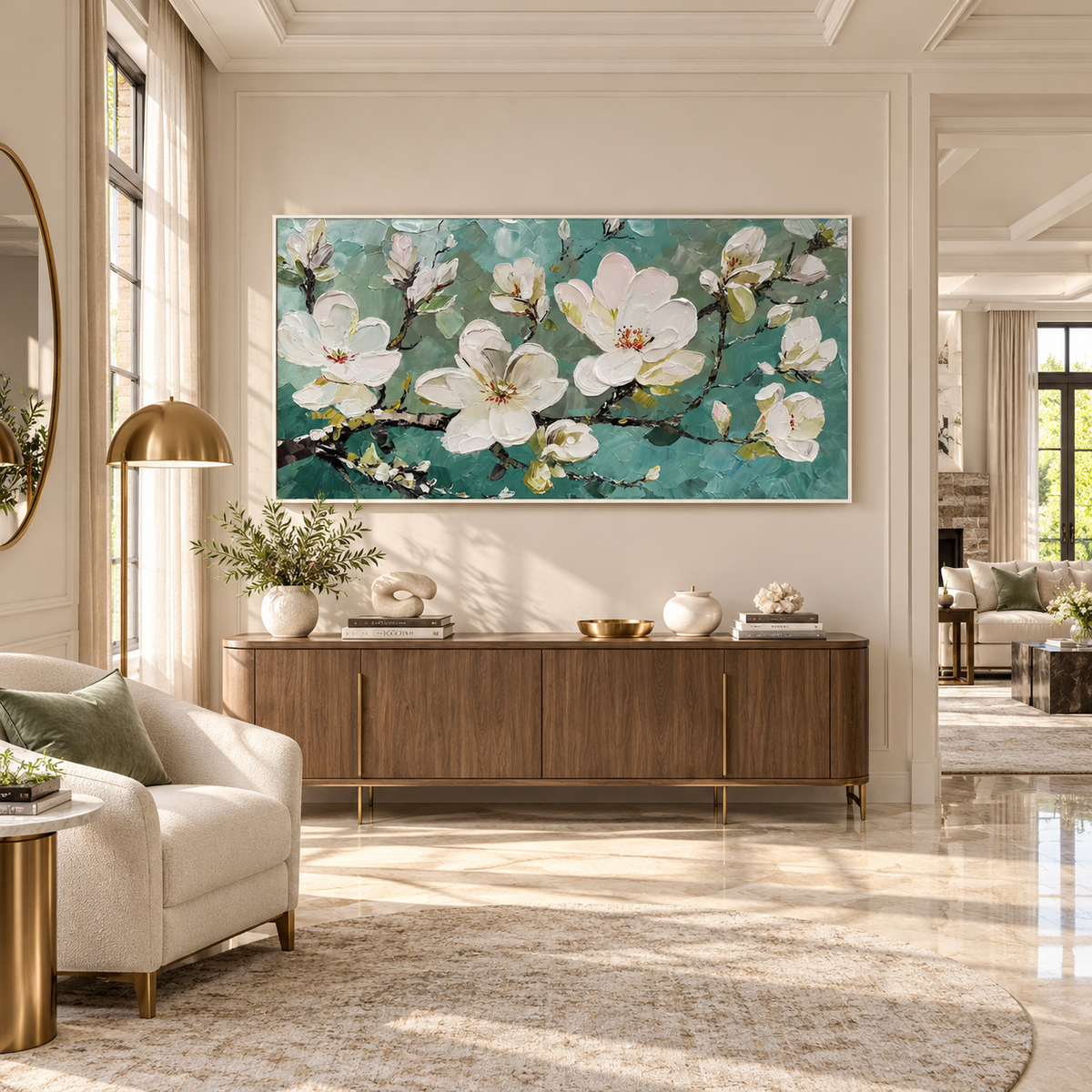 White Floral Textured Painting