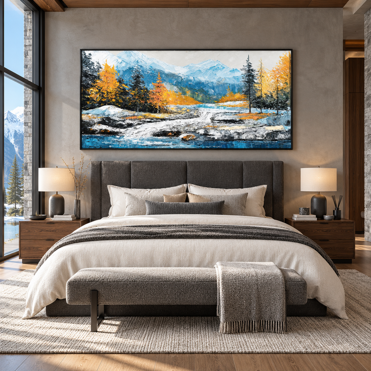 Mountain River Textured Painting