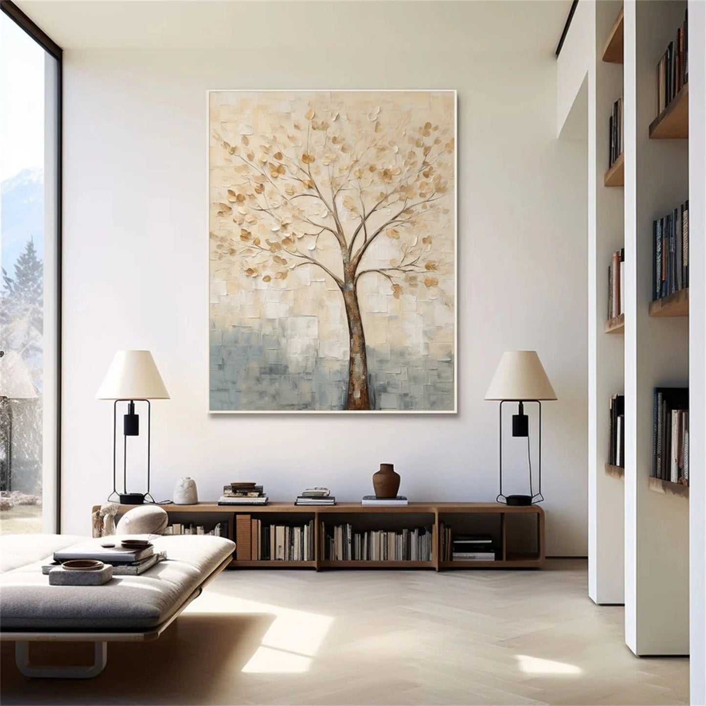 Quiet Ivory Tree Abstract Painting