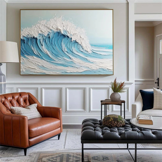 Azure Crest Textured Wave Painting