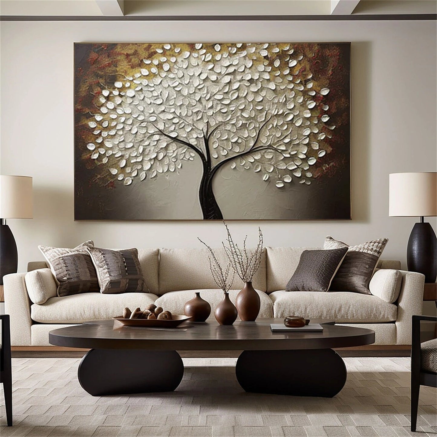 Silver Bloom Tree Textured Abstract Painting