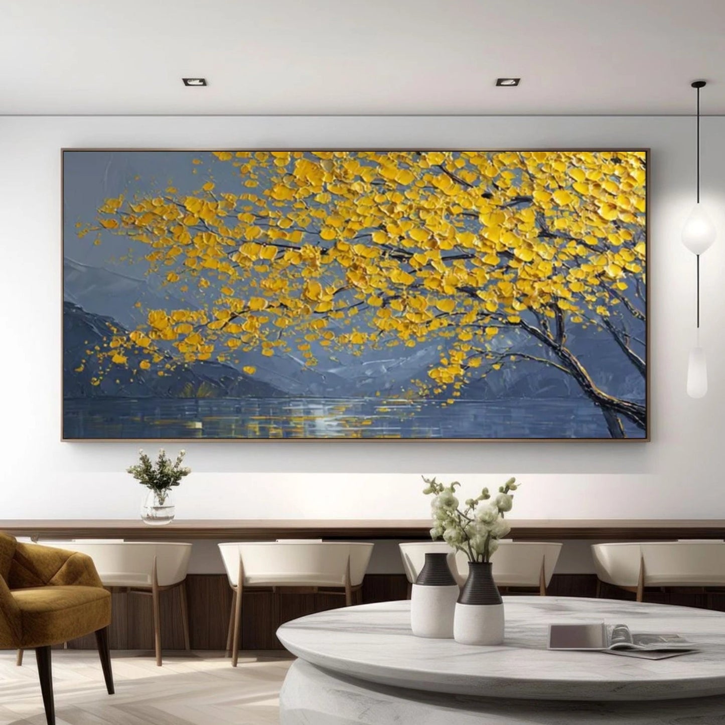 Golden Drift Lake Abstract Painting