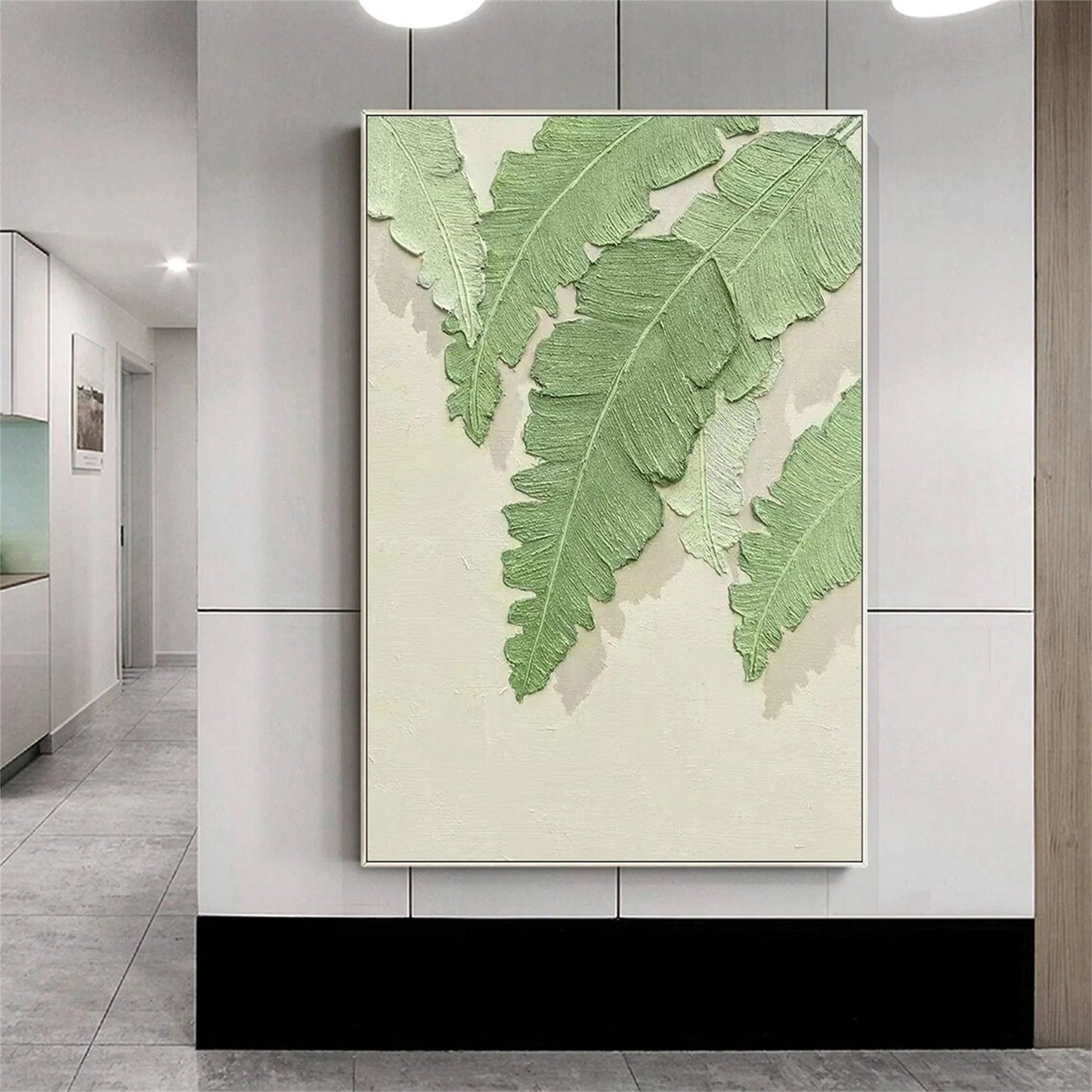 Sage Fern Leaf Textured Abstract Painting