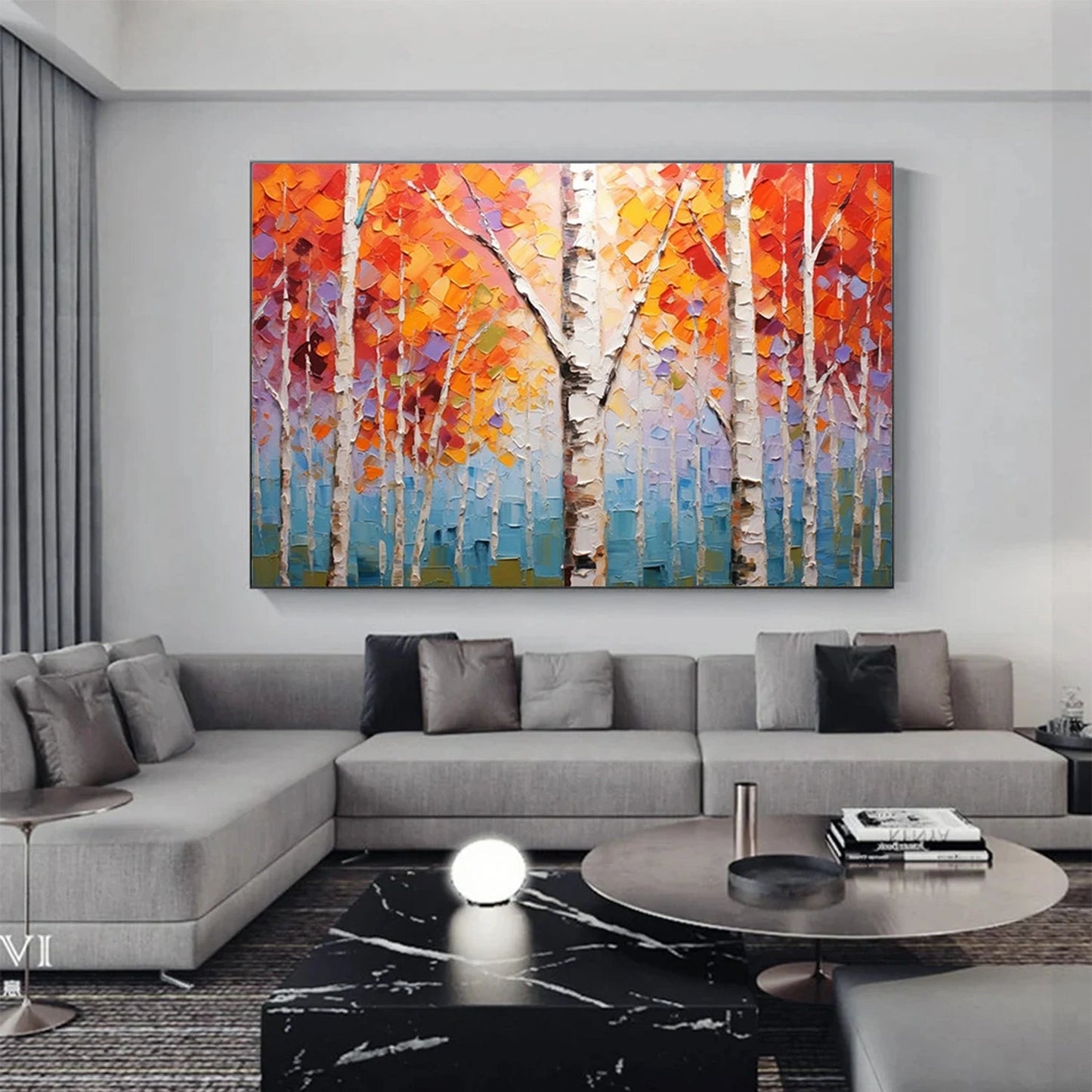 Autumn Ember Birch Forest Abstract Painting