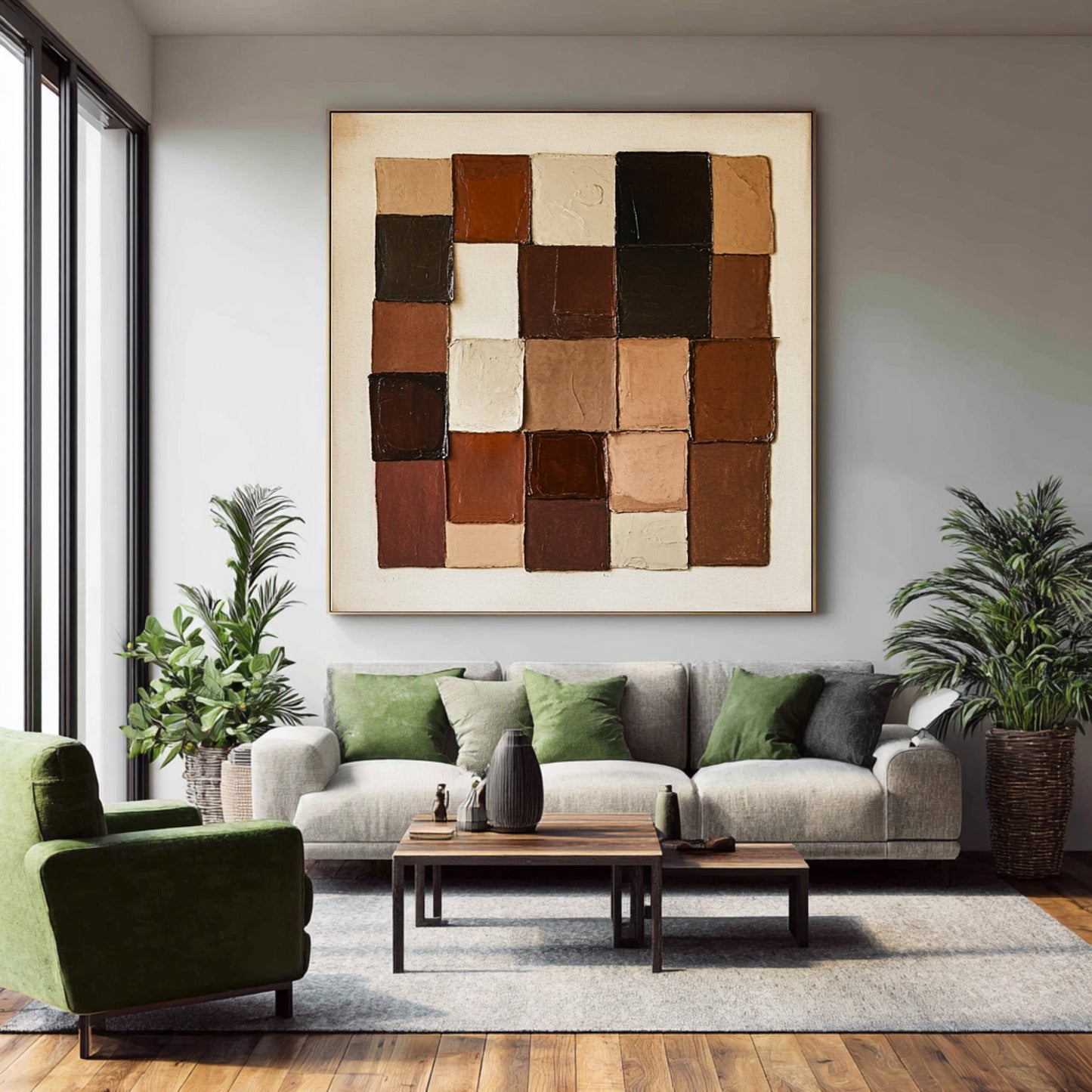 Mocha Patchwork Geometric Abstract Painting