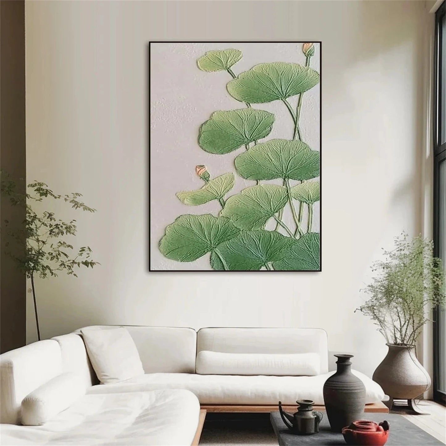 Verdant Zen Lotus Leaf Painting